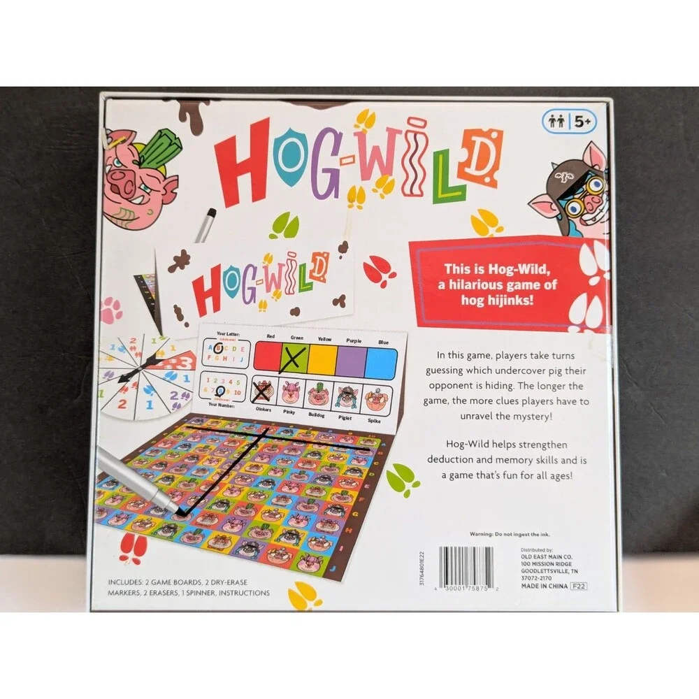 New! Hog- Wild Hijinks Guessing Board Game Family Mystery Game Ages 5+ 2 Player
